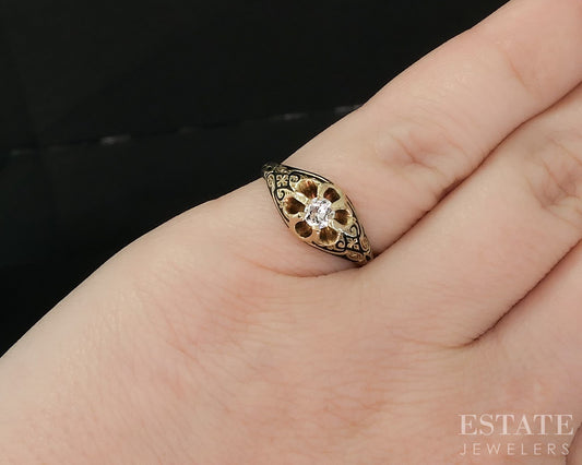 Antique 14k Yellow Gold European Natural .31ct Diamond Solitaire Ring i18857