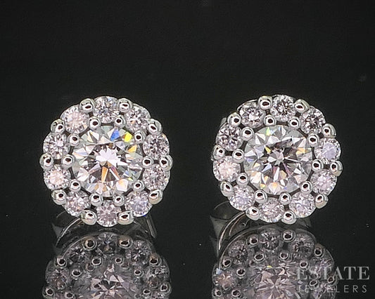 14k White Gold Round Natural .50ctw Diamond Halo Stud Earrings 1.7g i20077