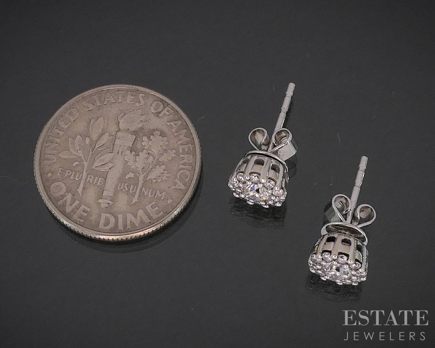14k White Gold Round Natural .50ctw Diamond Halo Stud Earrings 1.7g i20077