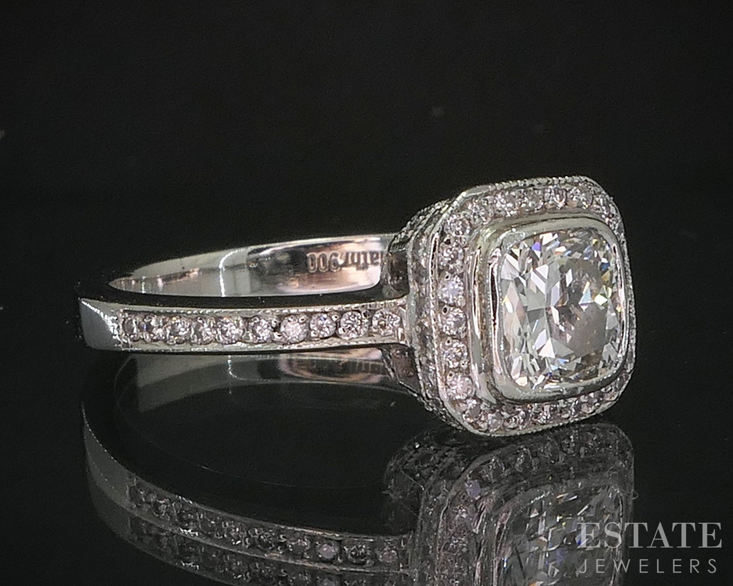Platinum Cushion Natural .94ctw Diamond Halo Simon G. Engagement Ring 6g i20070