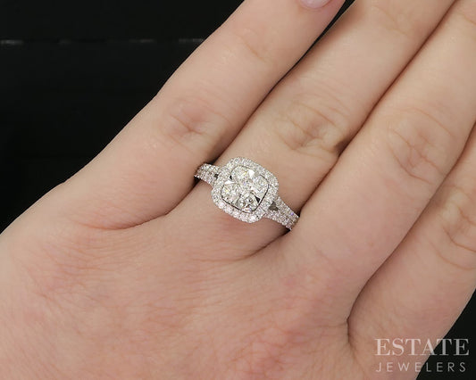 14k White Gold Round Natural .85ctw Diamond Cluster Engagement Ring 3.8g i20079