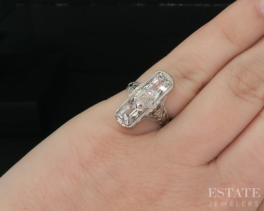 Antique 14k White Gold Natural Aquamarine & Diamond Filigree Ring 2.4g i20075