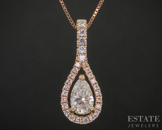 18k/14k Rose Gold Natural .52ctw Diamond Teardrop Ladies Necklace 2g 18"L i20093