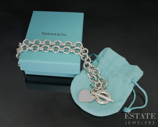 Sterling Tiffany & Co. Heart Tag Cable Chain Toggle Necklace 74g 16.5"L i20068