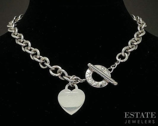 Sterling Tiffany & Co. Heart Tag Cable Chain Toggle Necklace 74g 16.5"L i20068
