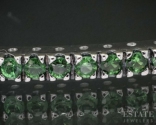 14k White Gold Round Natural Tsavorite Garnet Hinged Bangle Bracelet 6.3g i20081