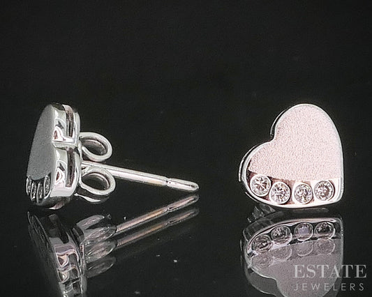 14k White Gold Natural .08ctw Diamond Heart Stud Earrings 1.6g i20105b