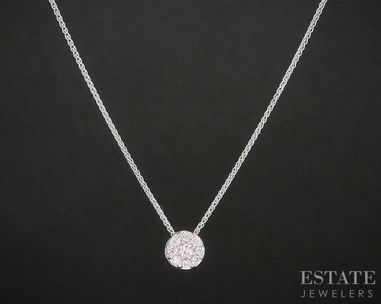 14k White Gold Natural .10ctw Diamond Cluster Ladies Necklace 1.7g 18"L i20103b