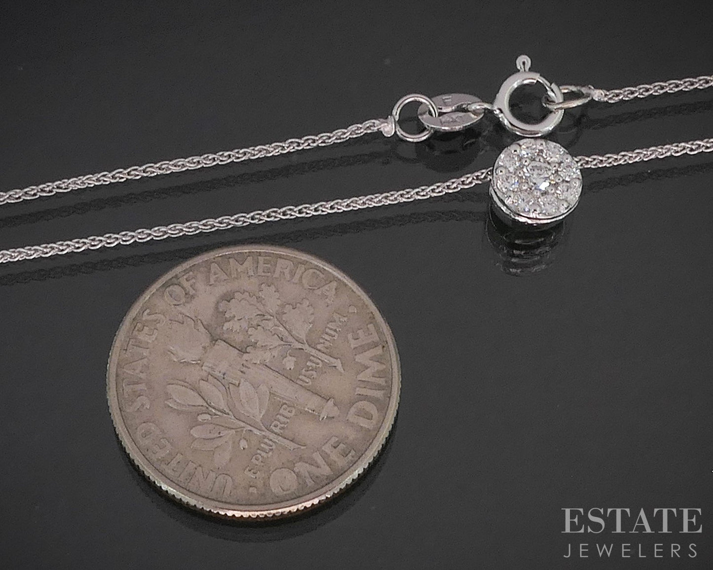 14k White Gold Natural .10ctw Diamond Cluster Ladies Necklace 1.7g 18"L i20103b
