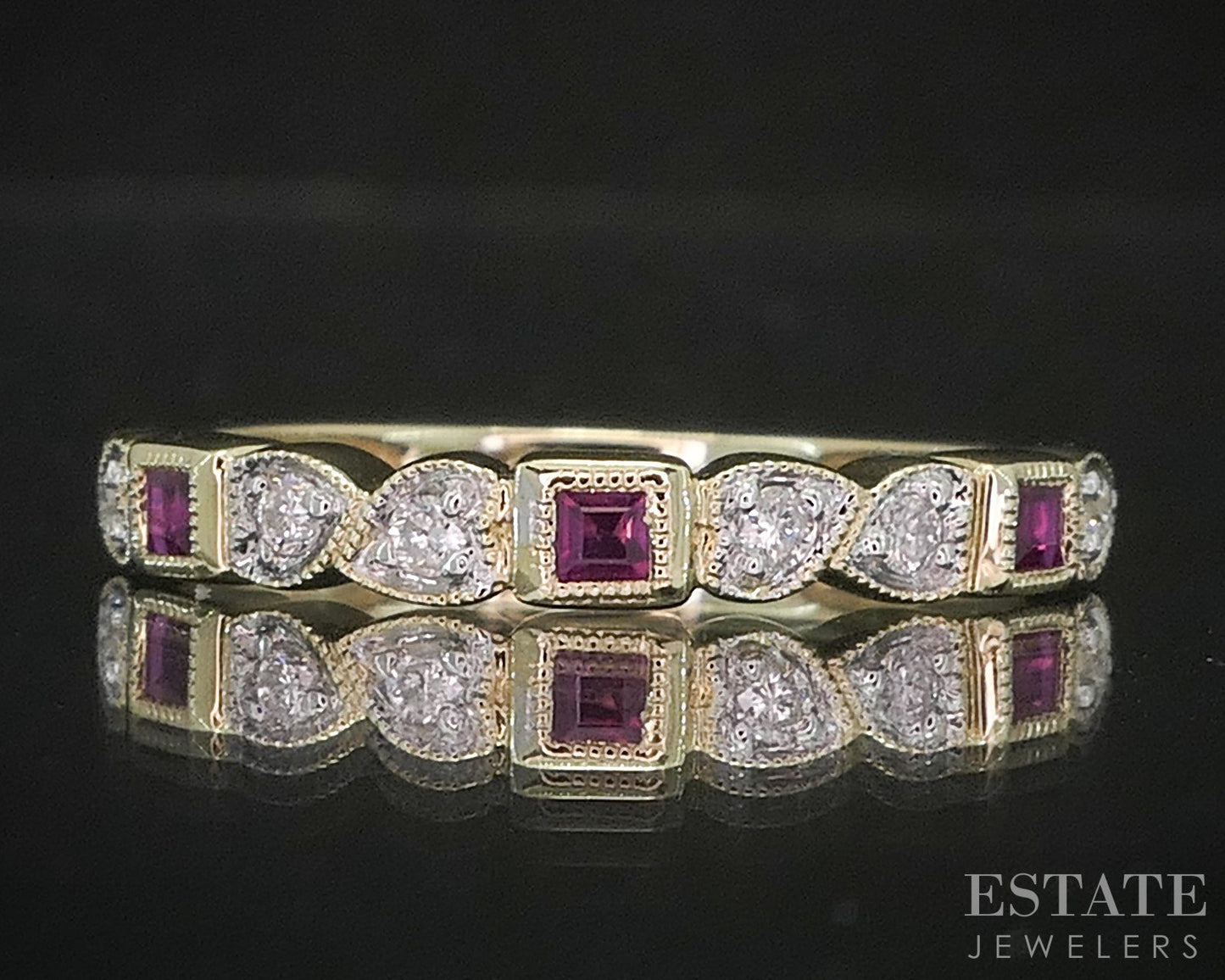 10k Yellow Gold Natural Ruby & Diamond Ladies Band Ring 1.3g i20106b