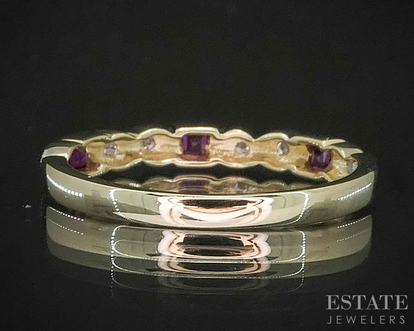 10k Yellow Gold Natural Ruby & Diamond Ladies Band Ring 1.3g i20106b