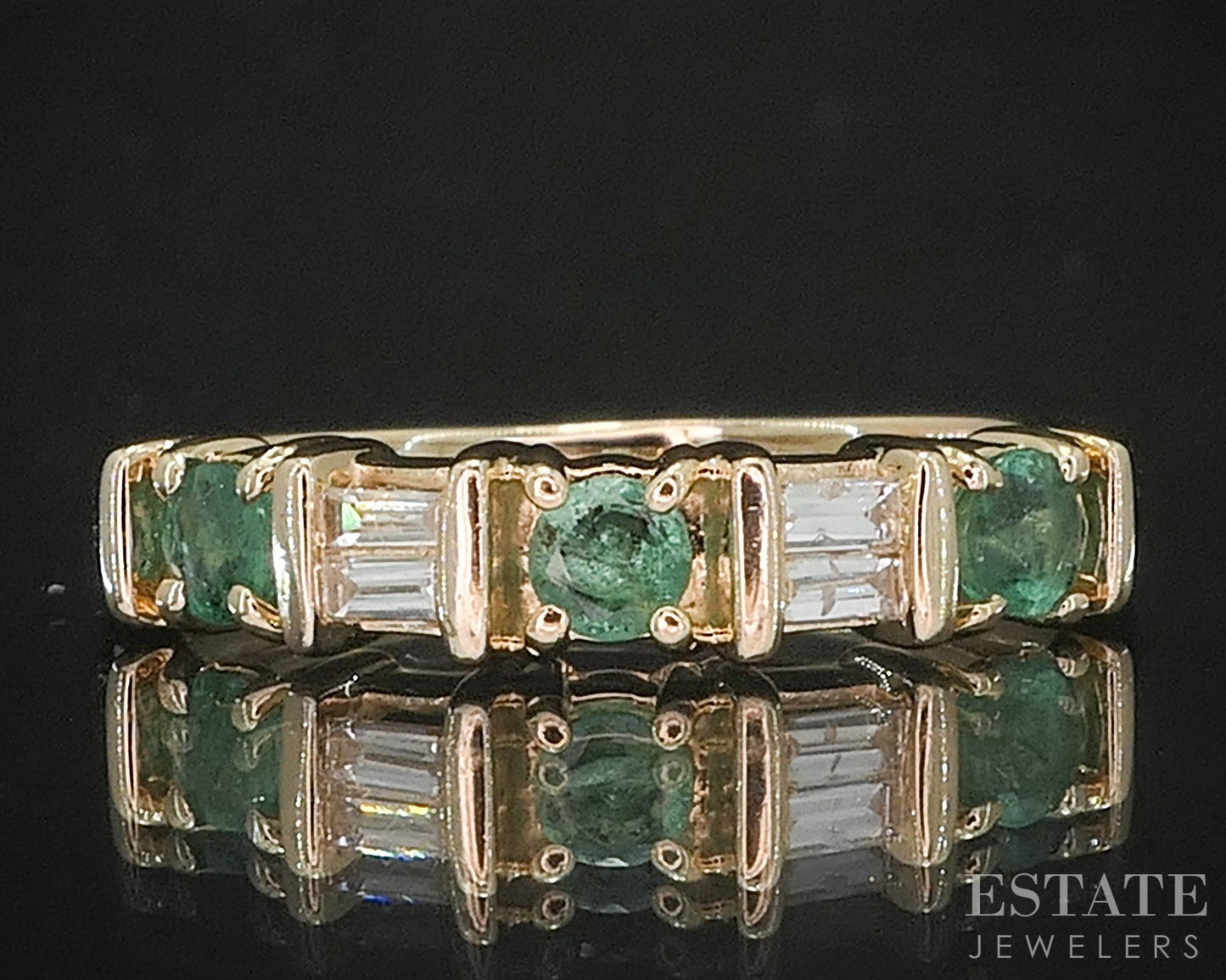 14k Yellow Gold Natural Emerald & Diamond Ladies Band Ring 2.6g i20107b