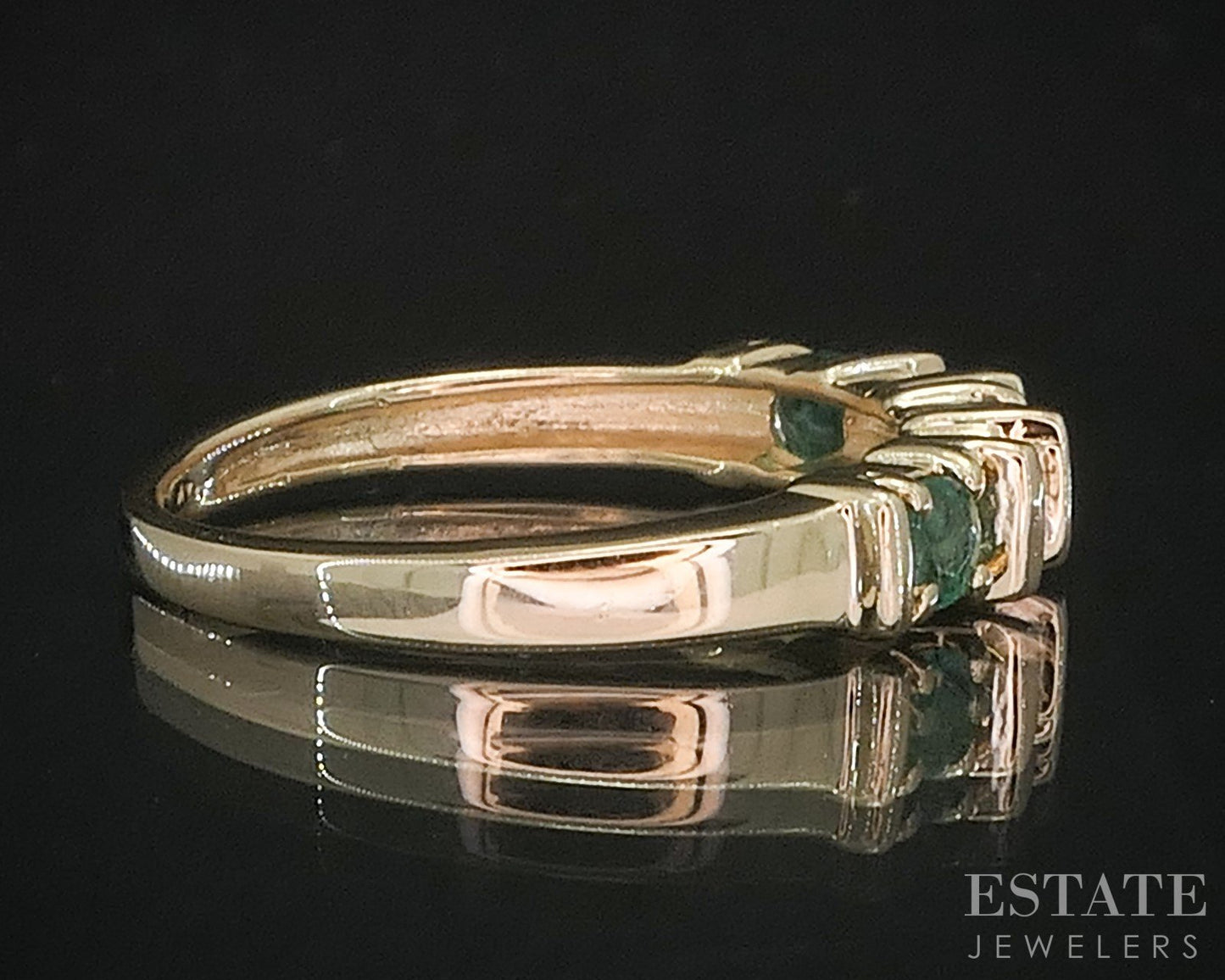 14k Yellow Gold Natural Emerald & Diamond Ladies Band Ring 2.6g i20107b