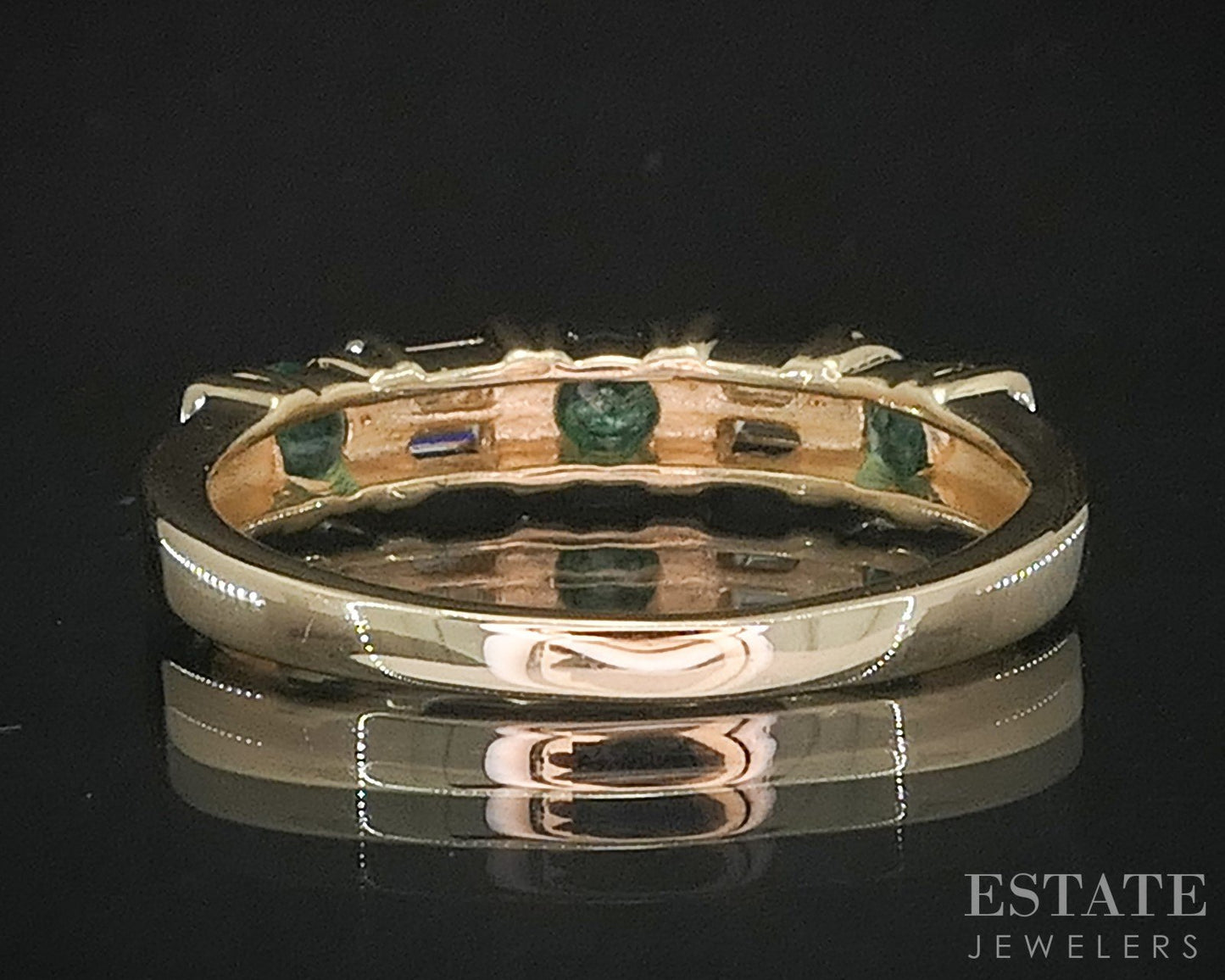 14k Yellow Gold Natural Emerald & Diamond Ladies Band Ring 2.6g i20107b
