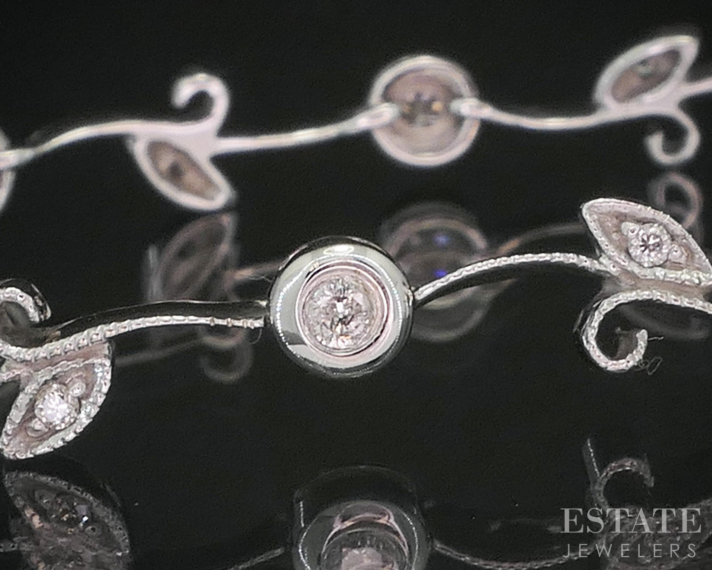 14k White Gold Natural Diamond Floral Vine Tennis Bracelet 5.4g 7.5"L i20097b