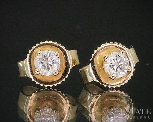 14k Yellow Gold Round Natural .15ctw Diamond Stud Earrings i20102b