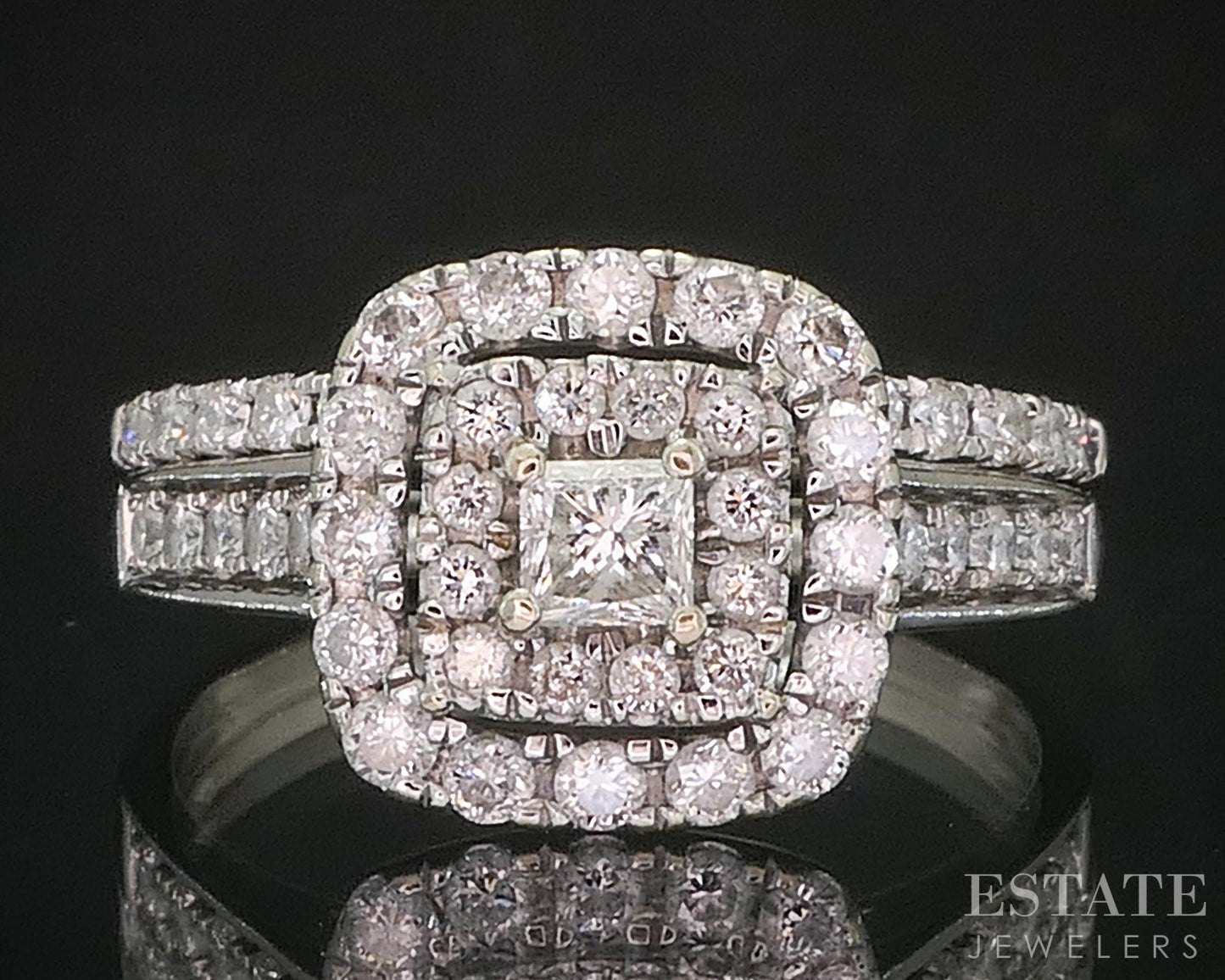 14k White Gold Princess Natural .40ctw Diamond Halo Wedding Set 3.6g i20100b
