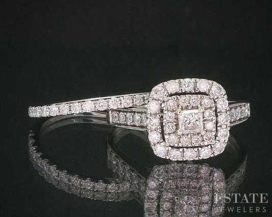 14k White Gold Princess Natural .40ctw Diamond Halo Wedding Set 3.6g i20100b