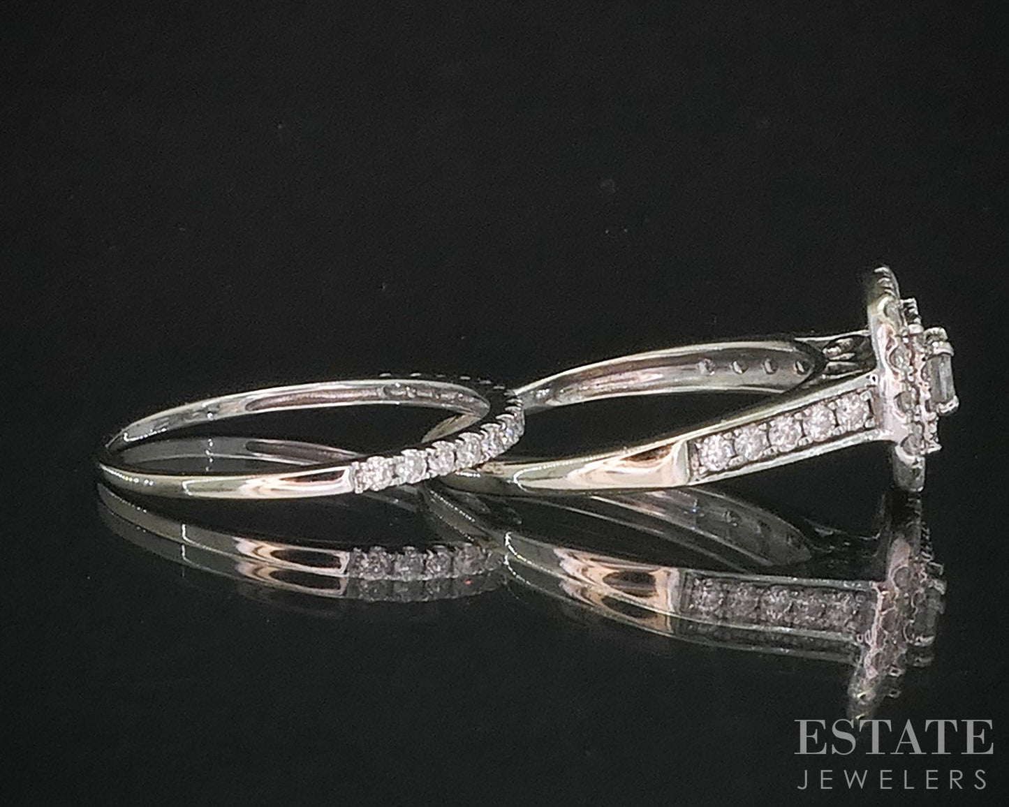 14k White Gold Princess Natural .40ctw Diamond Halo Wedding Set 3.6g i20100b
