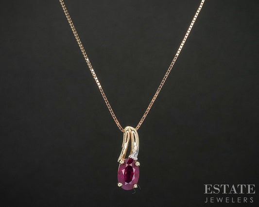 14k Yellow Gold Natural Ruby & Diamond Ladies Necklace 1.6g 18"L i20096b