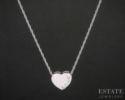 14k White Gold Natural Diamond Heart Ladies Necklace 1.9g 18"L i20108b