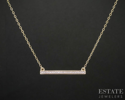 10k Yellow Gold Natural .11ctw Diamond Bar Ladies Necklace 1.9g 19"L i20109b