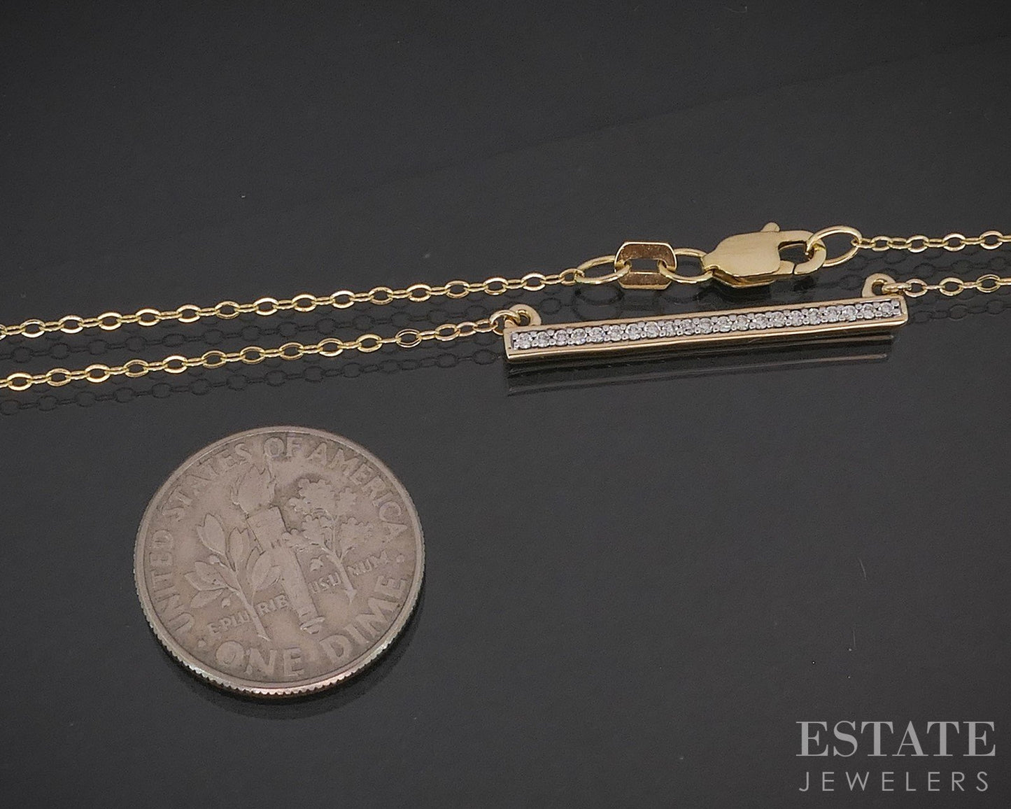 10k Yellow Gold Natural .11ctw Diamond Bar Ladies Necklace 1.9g 19"L i20109b