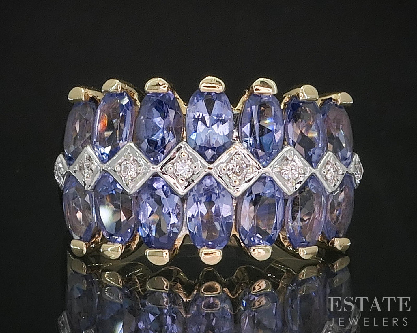 14k Yellow Gold Natural Tanzanite & Diamond Ladies Band Ring 8.2g i20131b