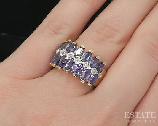 14k Yellow Gold Natural Tanzanite & Diamond Ladies Band Ring 8.2g i20131b