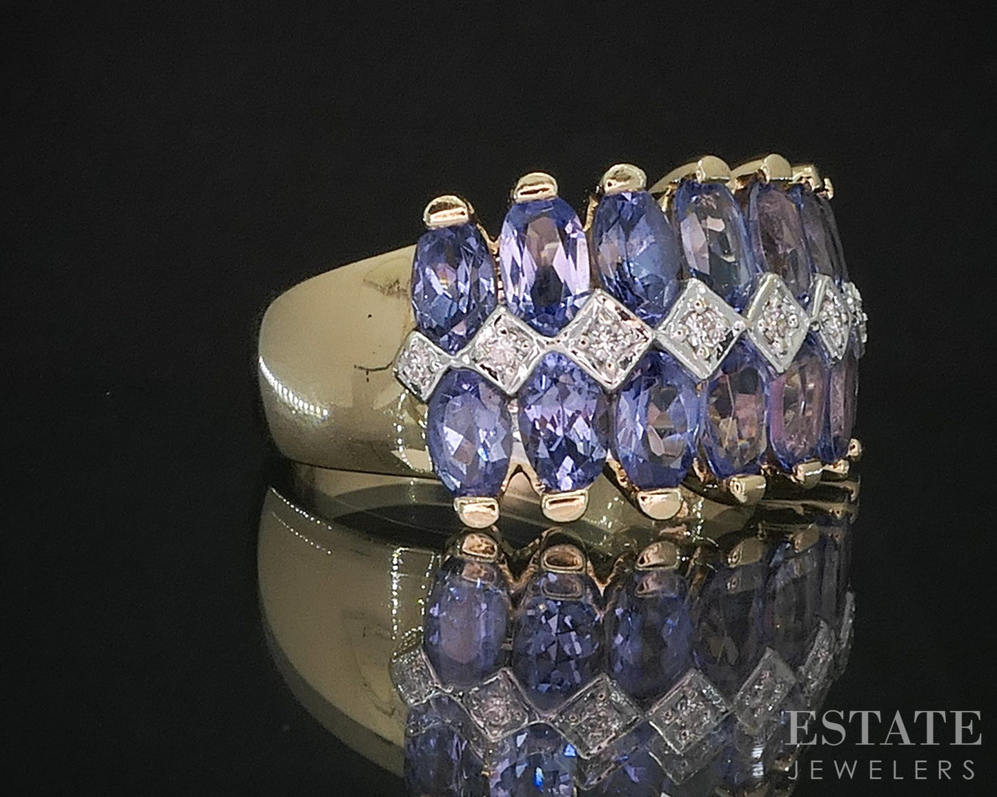 14k Yellow Gold Natural Tanzanite & Diamond Ladies Band Ring 8.2g i20131b