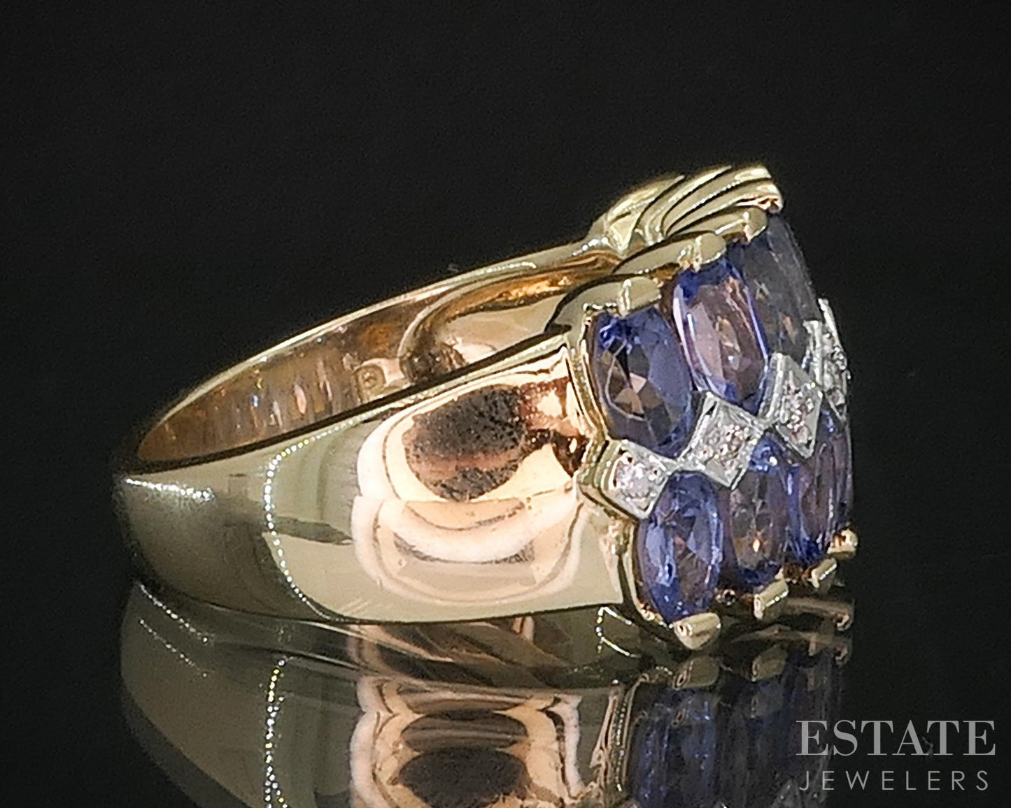 14k Yellow Gold Natural Tanzanite & Diamond Ladies Band Ring 8.2g i20131b