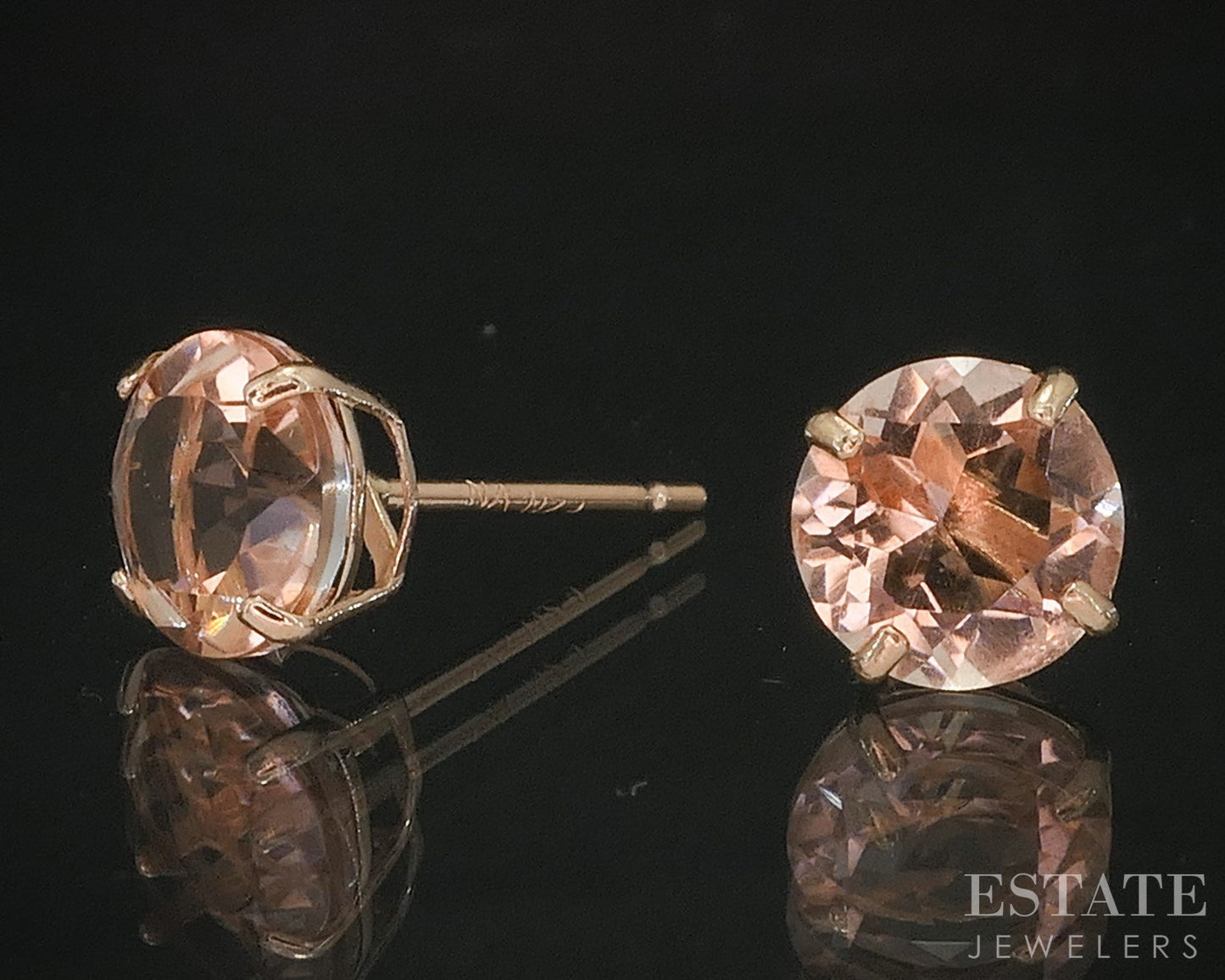 14k Rose Gold Round Natural Peach Morganite Stud Earrings i20128b
