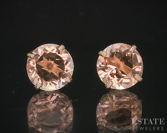 14k Rose Gold Round Natural Peach Morganite Stud Earrings i20128b