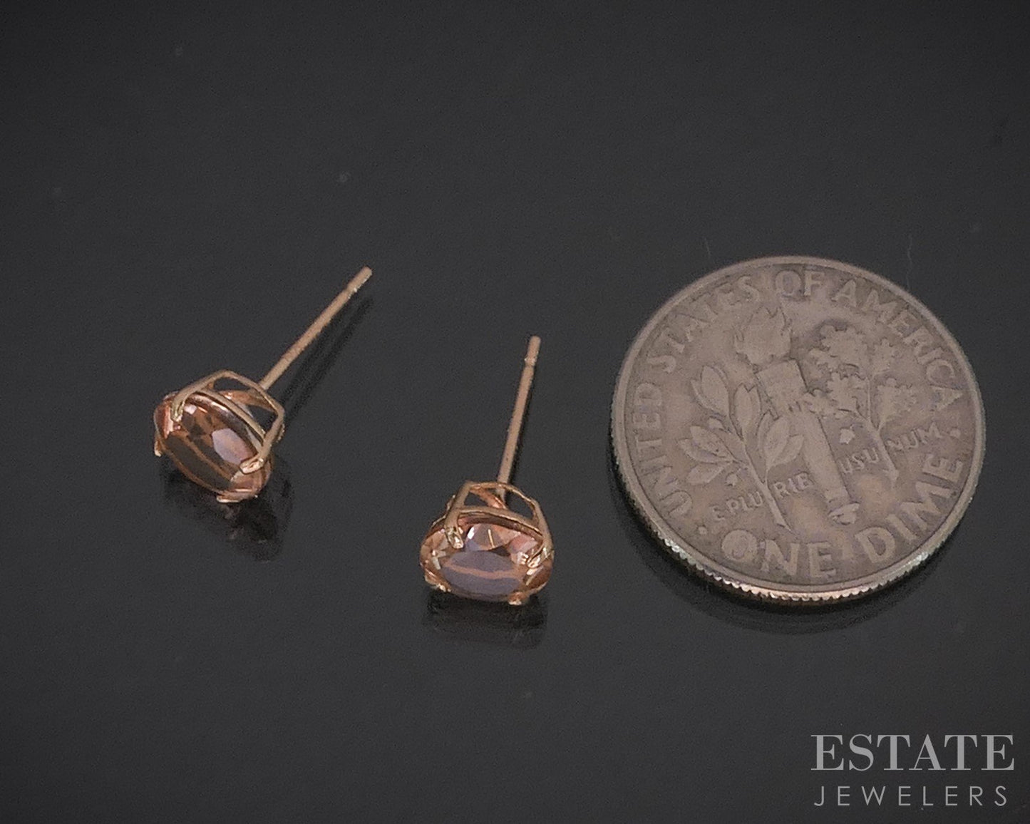 14k Rose Gold Round Natural Peach Morganite Stud Earrings i20128b
