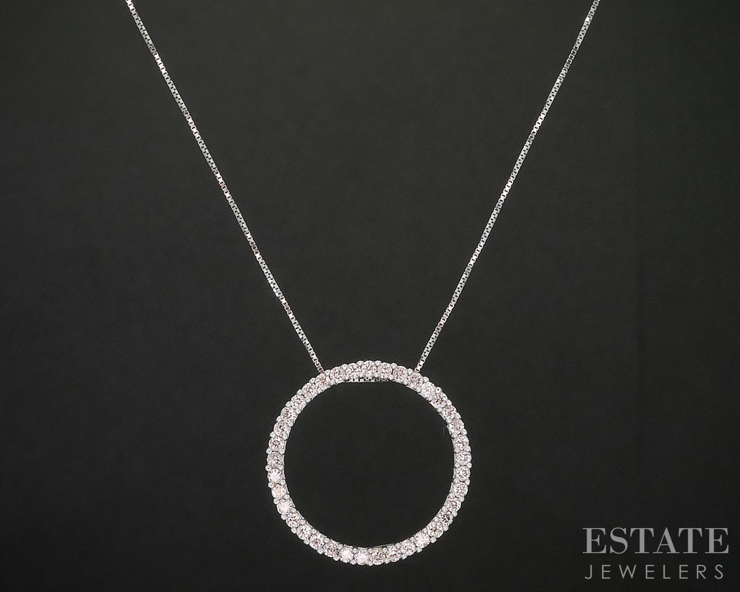 14k White Gold Natural .36ctw Diamond Circle Ladies Necklace 3.3g 18"L i20121b
