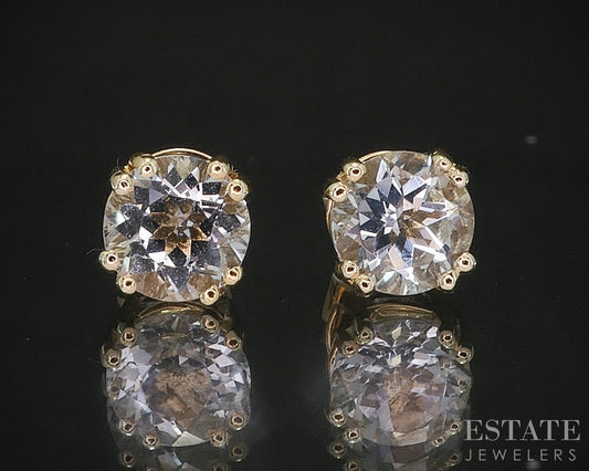 14k Yellow Gold Round Natural Aquamarine Stud Earrings 1.6g i20114b