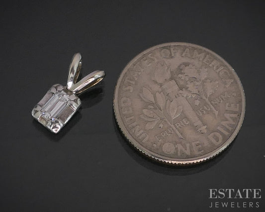 14k White Gold Emerald Natural .15ct Diamond Solitaire Ladies Pendant i20126b