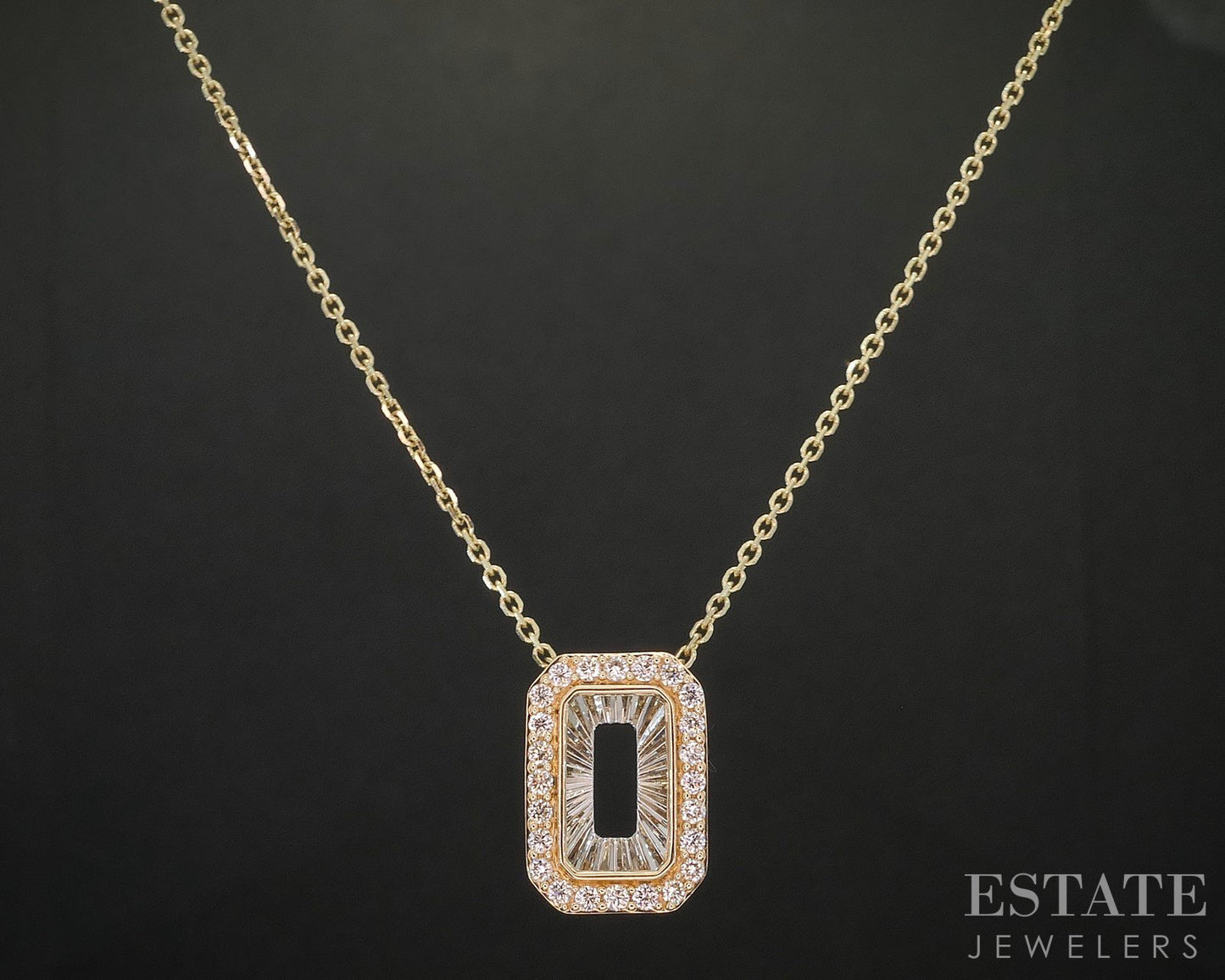 14k Yellow Gold Natural .20ctw Diamond Block O Ladies Necklace 2.9g 18"L i20123b