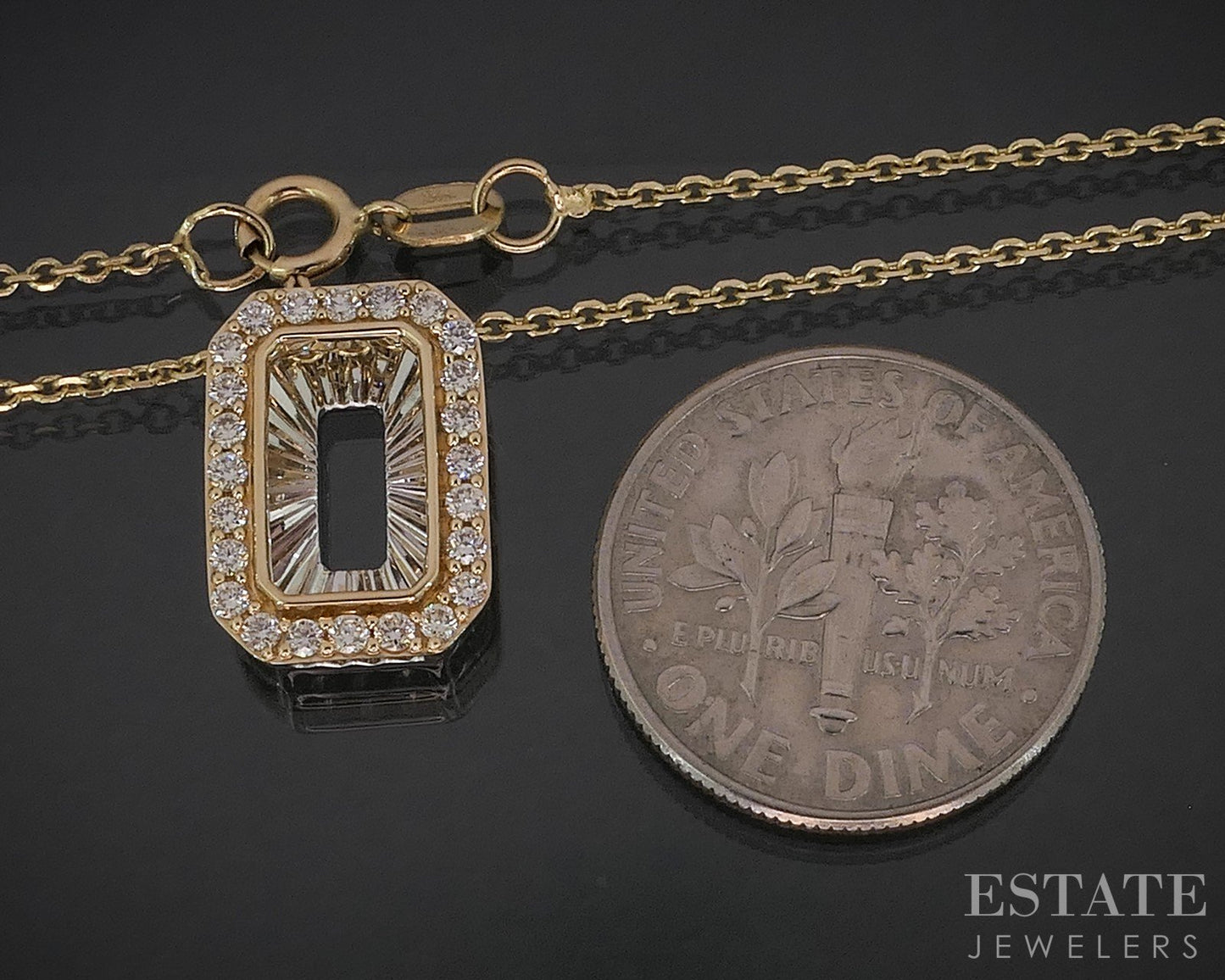 14k Yellow Gold Natural .20ctw Diamond Block O Ladies Necklace 2.9g 18"L i20123b