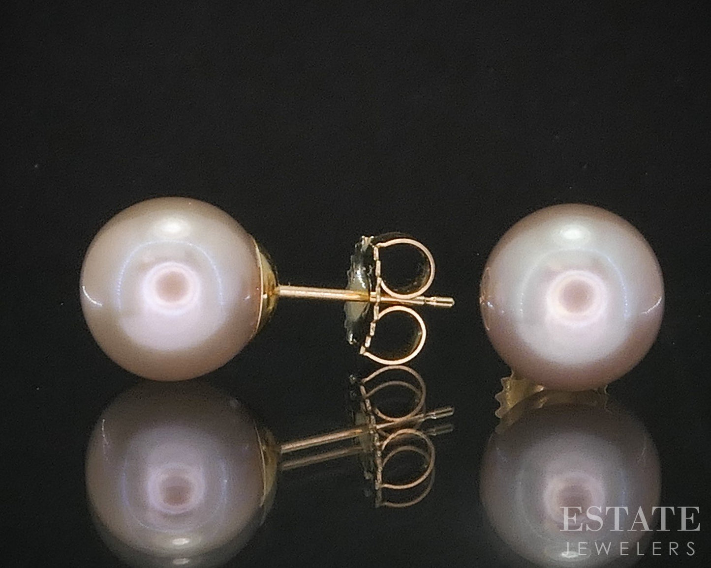 14k Yellow Gold 9.5mm Rose Colored Cultured Pearl Stud Ladies Earrings i20118b