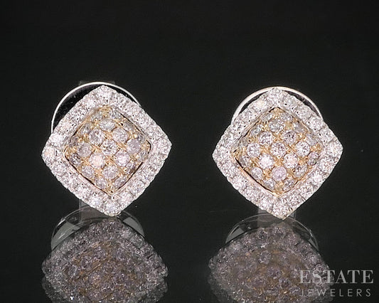 14k Rose & White Gold Natural .20ctw Diamond Cluster Stud Earrings 2.7g i20117b