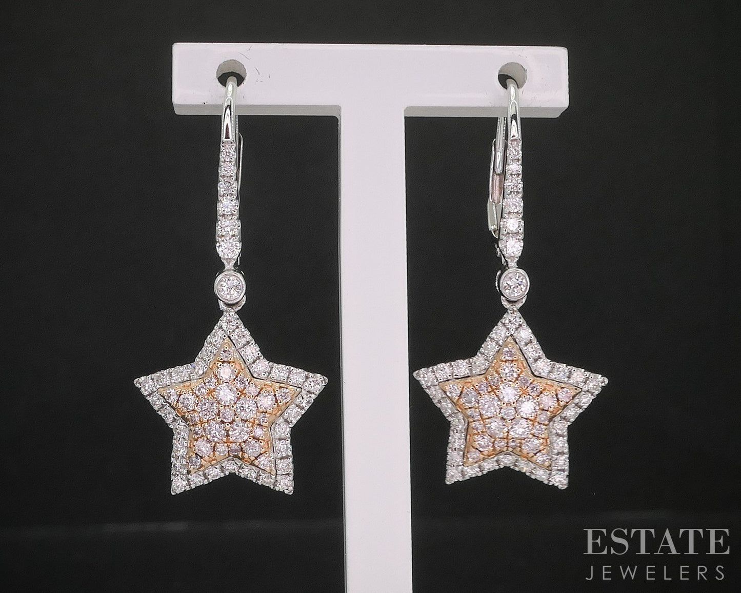 14k Rose & White Gold Natural .50ctw Diamond Cluster Star Earrings 4g i20119b