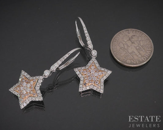 14k Rose & White Gold Natural .50ctw Diamond Cluster Star Earrings 4g i20119b