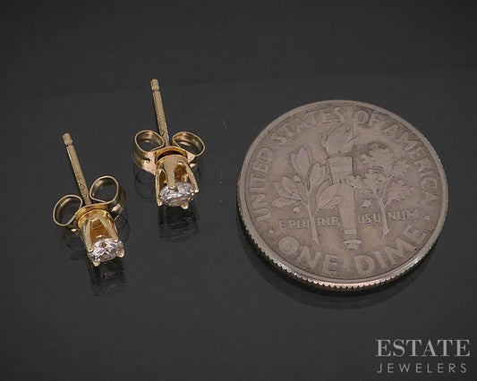14k Yellow Gold Round Natural .20ctw Diamond Stud Earrings i20125b