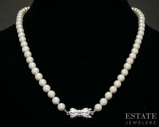 Sterling Silver Blue Lagoon Mikimoto 6mm Akoya Pearl Necklace 26.9g 18"L i20162