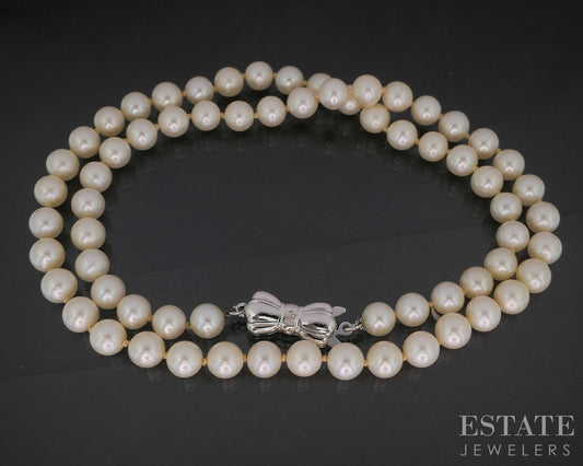 Sterling Silver Blue Lagoon Mikimoto 6mm Akoya Pearl Necklace 26.9g 18"L i20162