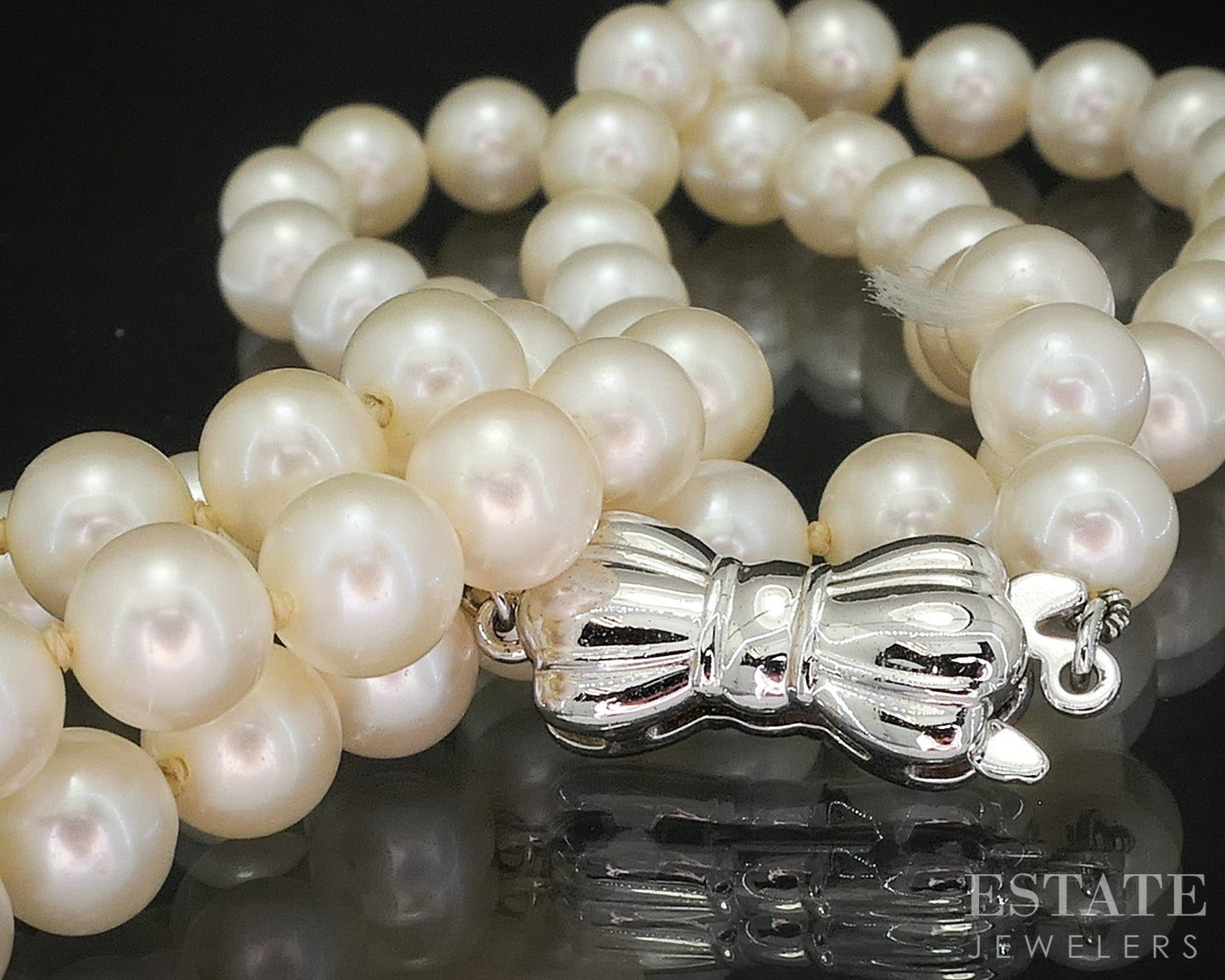 Sterling Silver Blue Lagoon Mikimoto 6mm Akoya Pearl Necklace 26.9g 18"L i20162