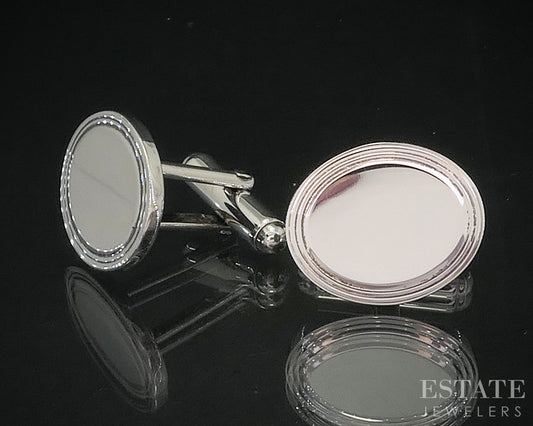 Sterling Silver Tiffany & Co. Engine Turned Oval Men's Cufflinks 12.3g i20161