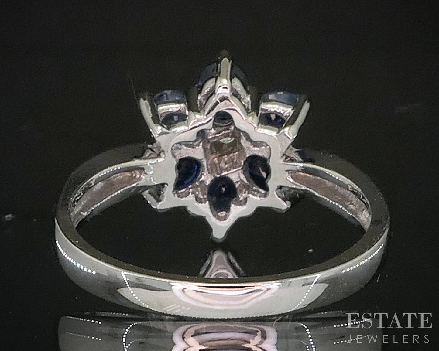 14k White Gold Natural Blue Sapphire & Diamond Flower Ladies Ring 3.7g i20159