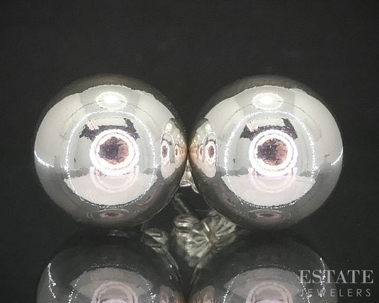 Sterling Silver Tiffany & Co. 14mm Ball Bead Stud Ladies Earrings 10.5g i20156